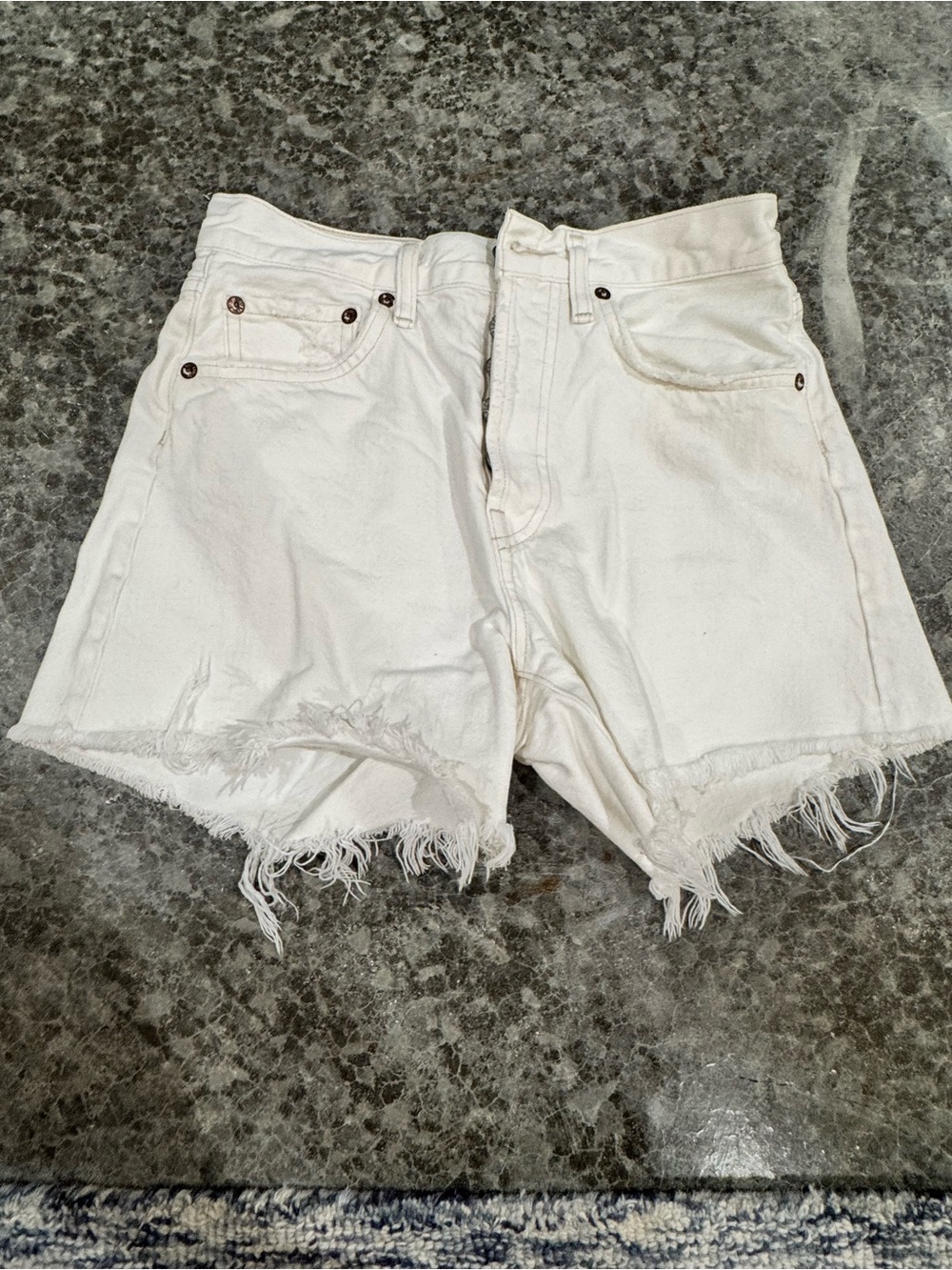 Agolde White Frayed Hem Denim Shorts